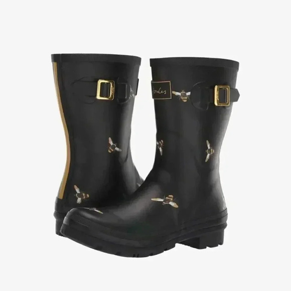 Joules Molly Welly Black Multi Bees Rain Boots - Picture 1 of 8